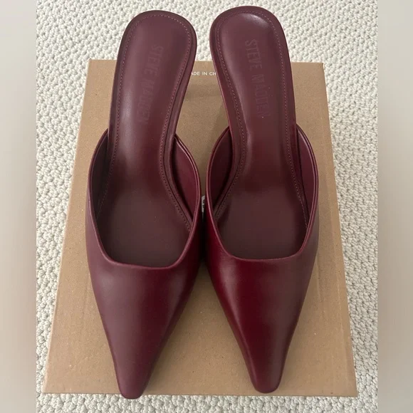Steve Madden Lisbeth Pointed Toe Mule - Burgundy Leather -8M - Picture 2 of 4